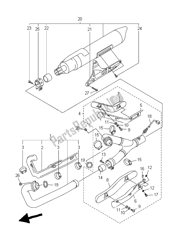 All parts for the Exhaust of the Yamaha XVS 1300A 2007