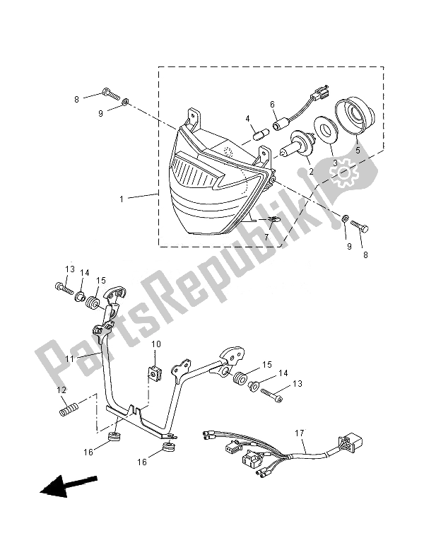 All parts for the Headlight of the Yamaha XT 660R 2007