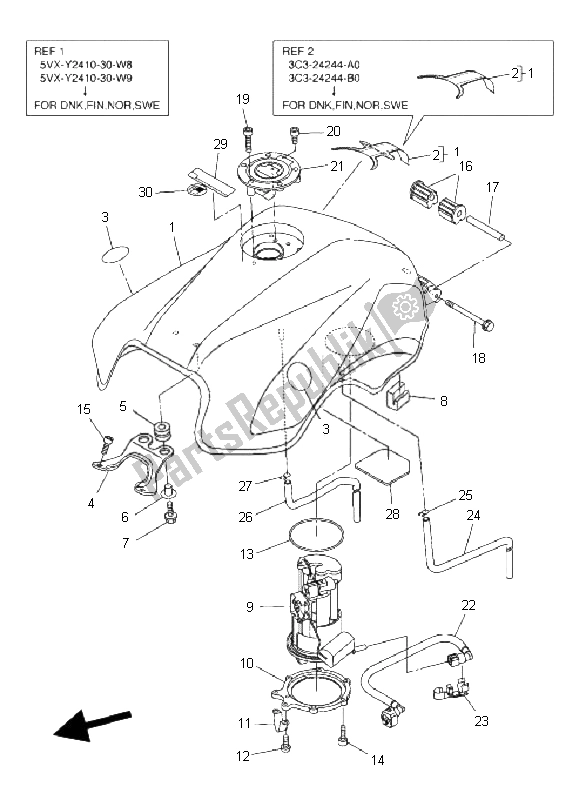 All parts for the Fuel Tank of the Yamaha FZ6 Sahg 600 2009