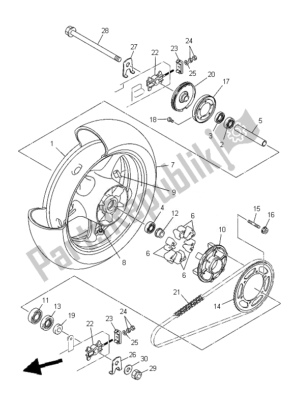 Alle onderdelen voor de Achterwiel van de Yamaha XJ6 SA Diversion 600 2010