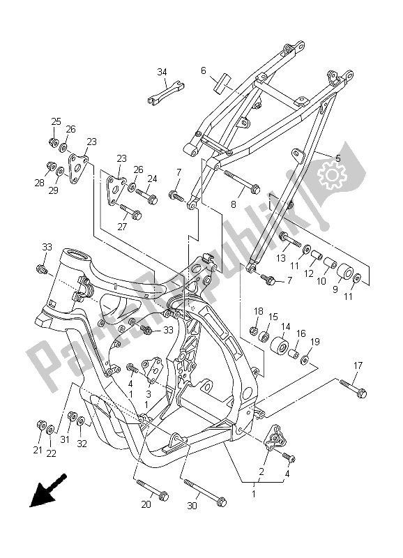 All parts for the Frame of the Yamaha YZ 250 2005