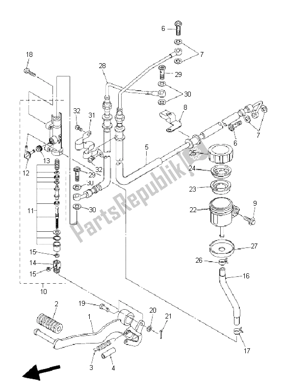 Alle onderdelen voor de Achterste Hoofdcilinder van de Yamaha FZ1 SA Fazer 1000 2008