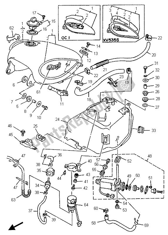 All parts for the Fuel Tank of the Yamaha XV 535 S Virago 1996