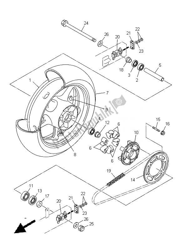 Alle onderdelen voor de Achterwiel van de Yamaha XJ 6N 600 2014