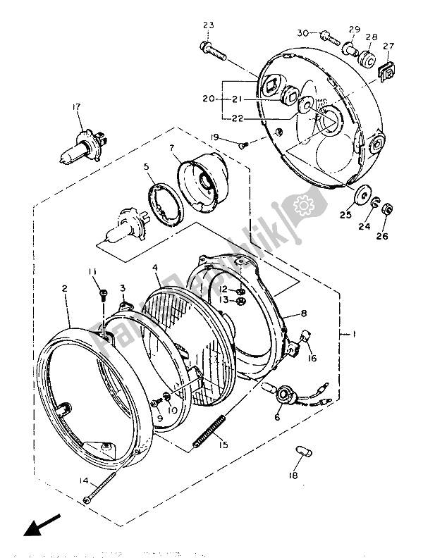 Alle onderdelen voor de Koplamp van de Yamaha SRX 600 1987