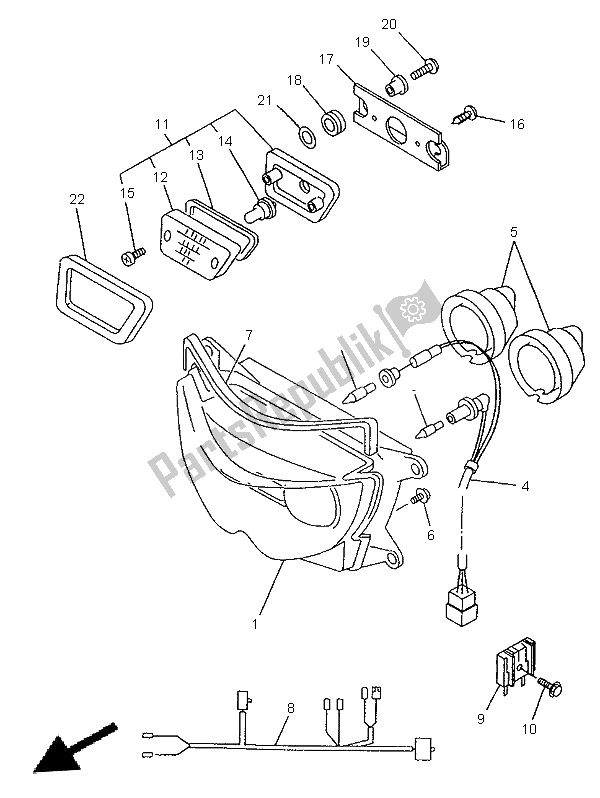 All parts for the Headlight of the Yamaha TDM 850 1996