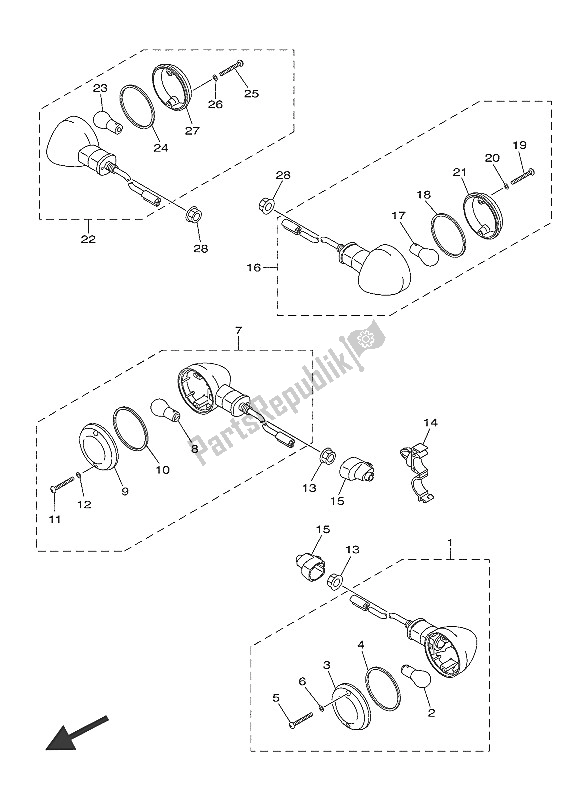 All parts for the Flasher Light of the Yamaha XVS 950 CR 60 TH Anniversy 2016