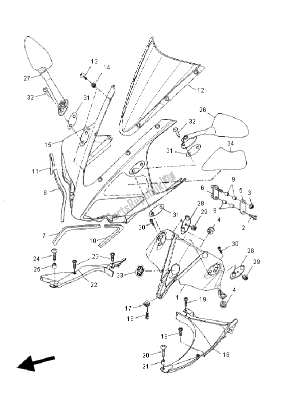 Toutes les pièces pour le Capot 2 du Yamaha YZF R 125 2011