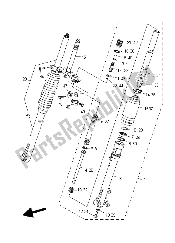 All parts for the Front Fork of the Yamaha TT R 125E SW LW 2009