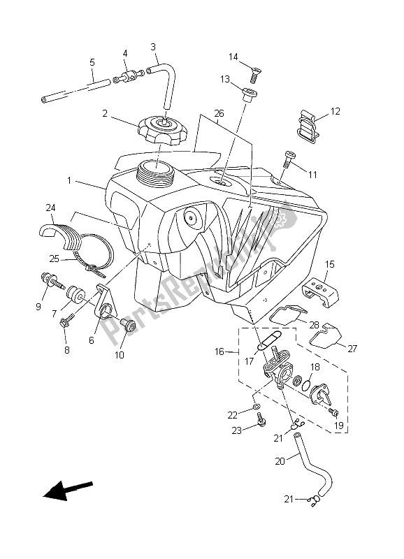 All parts for the Fuel Tank of the Yamaha YZ 125 2006