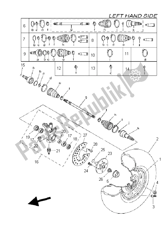 Toutes les pièces pour le Roue Avant du Yamaha YXR 660 FA Rhino 2004