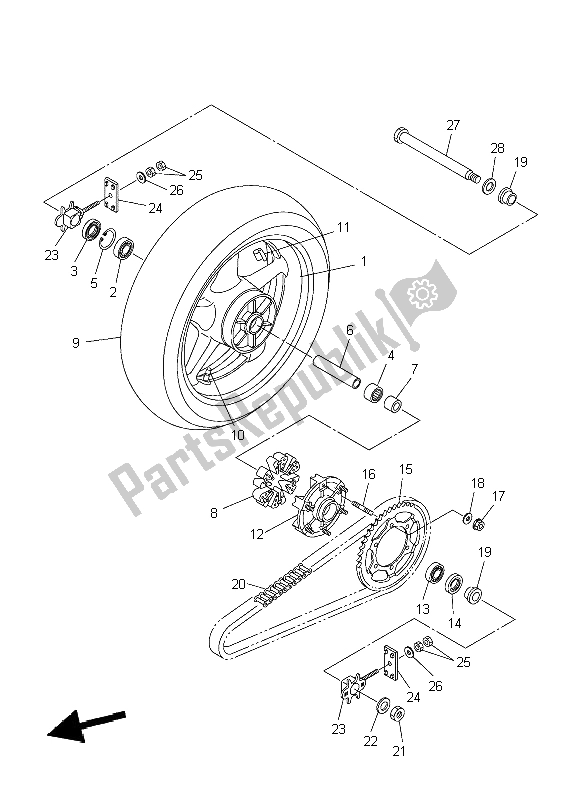 Wszystkie części do Tylne Ko? O Yamaha FZ6 S 600 2004