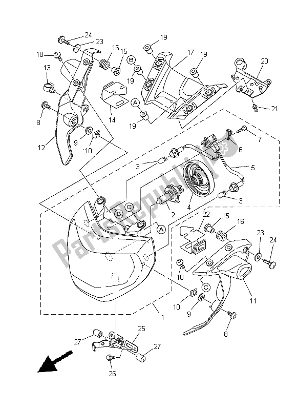 Alle onderdelen voor de Koplamp van de Yamaha MT 09 900 2014