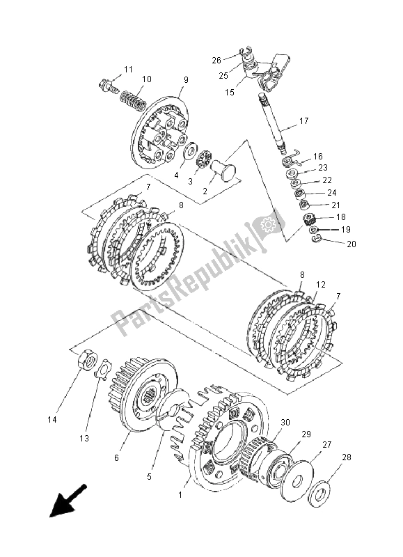 All parts for the Clutch of the Yamaha TDM 850 2001