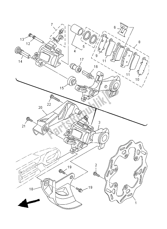 All parts for the Rear Brake Caliper of the Yamaha YZ 250F 2008