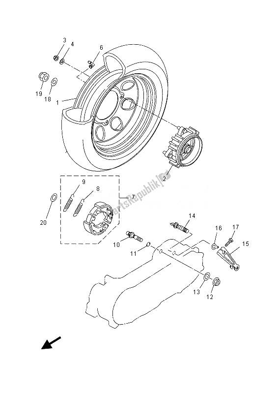 All parts for the Rear Wheel of the Yamaha YN 50E 2013