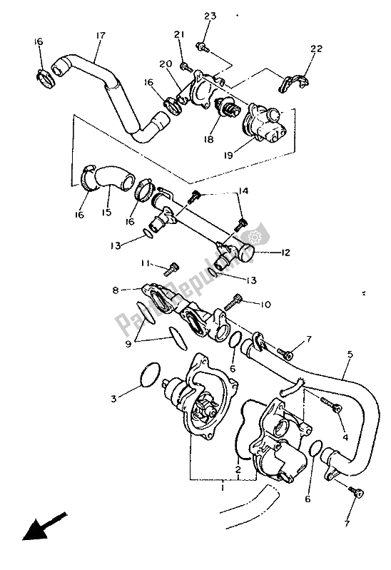 All parts for the Waterpump of the Yamaha FZR 400 RR 1992