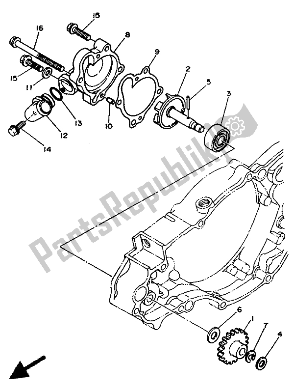 All parts for the Waterpump of the Yamaha YZ 250 LC 1991