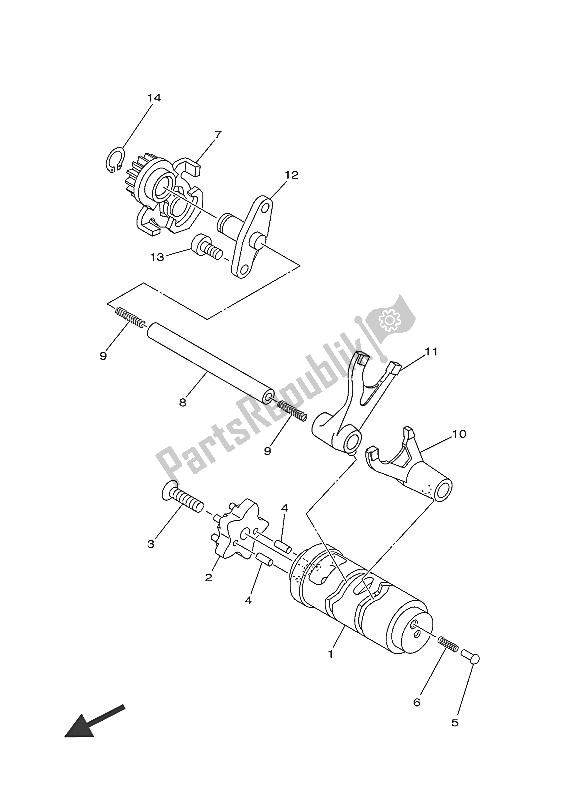 All parts for the Shift Cam & Fork of the Yamaha TT R 110E 2016