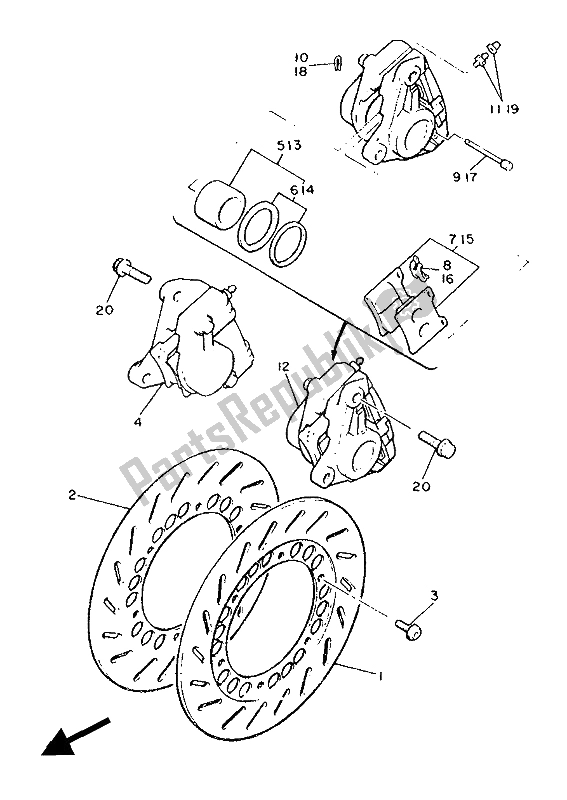 All parts for the Front Brake Caliper of the Yamaha XJ 600 1986