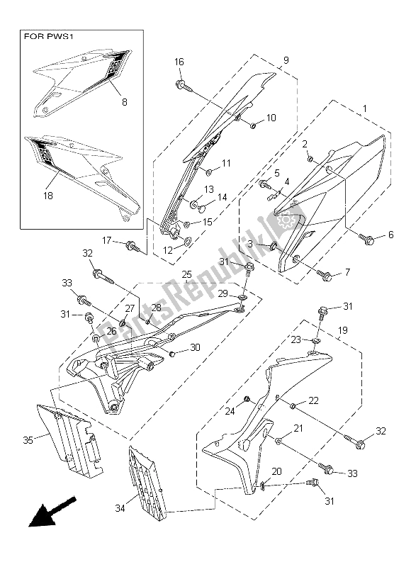 All parts for the Side Cover of the Yamaha YZ 250F 2014