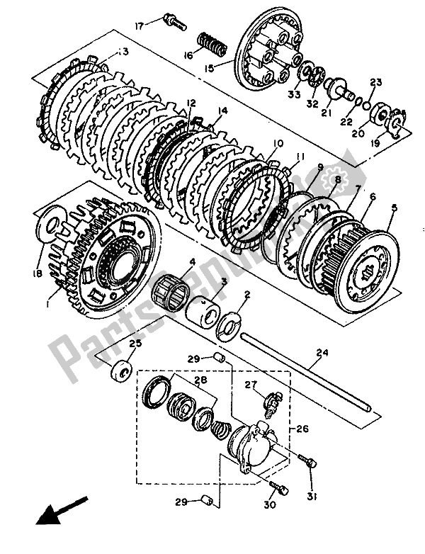 All parts for the Clutch of the Yamaha FZ 750 Genesis 1988