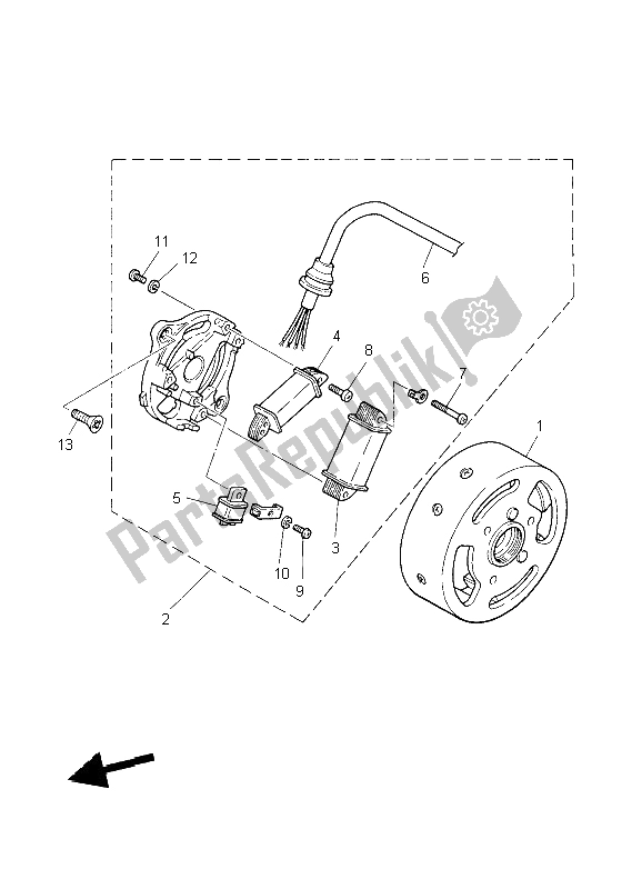 All parts for the Generator of the Yamaha PW 50 2004