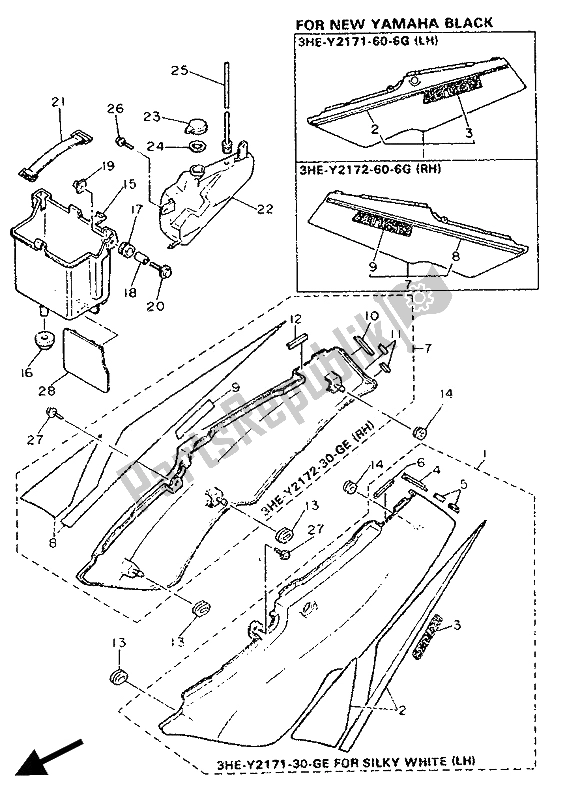 Toutes les pièces pour le Couvercle Latéral Et Réservoir D'huile du Yamaha FZR 600 Genesis 1990