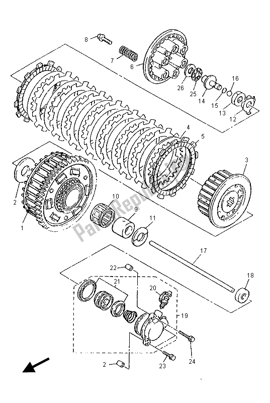 All parts for the Clutch of the Yamaha YZF 750R 1996