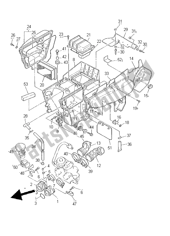 Alle onderdelen voor de Intake (voor Zwitserland) van de Yamaha XT 600E 2002