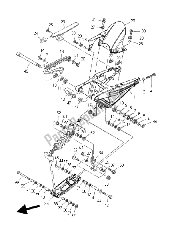 All parts for the Rear Arm & Suspension of the Yamaha MT 01 1670 2007