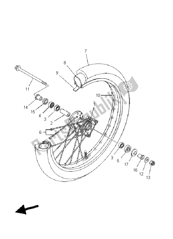 All parts for the Front Wheel of the Yamaha TT R 125E SW LW 2010