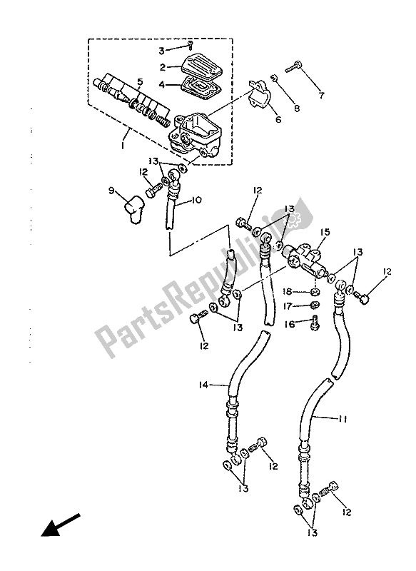 All parts for the Front Master Cylinder of the Yamaha XJ 900F 1987