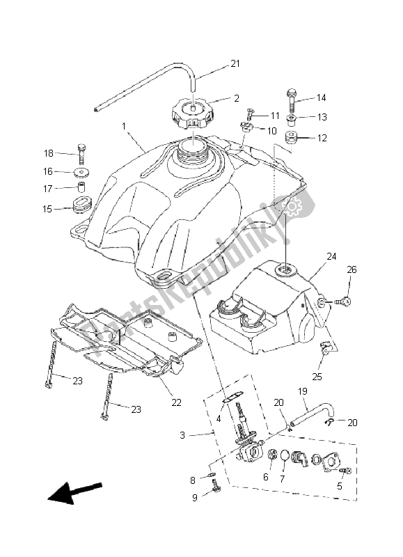 Alle onderdelen voor de Benzinetank van de Yamaha YFM 660R 2005