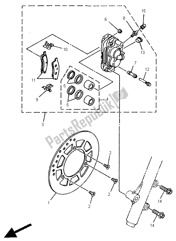 All parts for the Front Brake Caliper of the Yamaha YZ 80 LW 1999