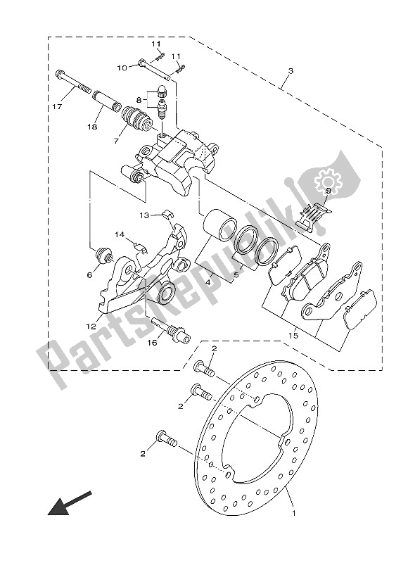 All parts for the Rear Brake Caliper of the Yamaha MT 03A 660 2016