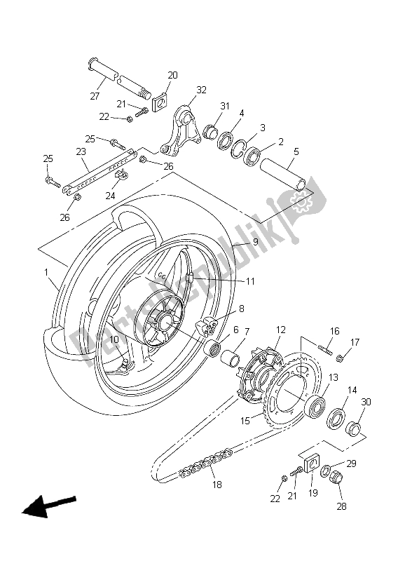 All parts for the Rear Wheel of the Yamaha FZS 1000 S Fazer 2004