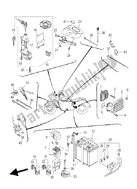 All parts for the Electrical 2 of the Yamaha XVS 1300A Midnight Star 2008