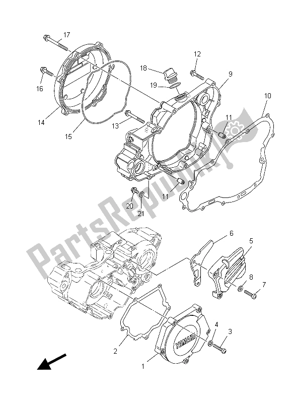 Alle onderdelen voor de Carterdeksel 1 van de Yamaha YZ 250 2015