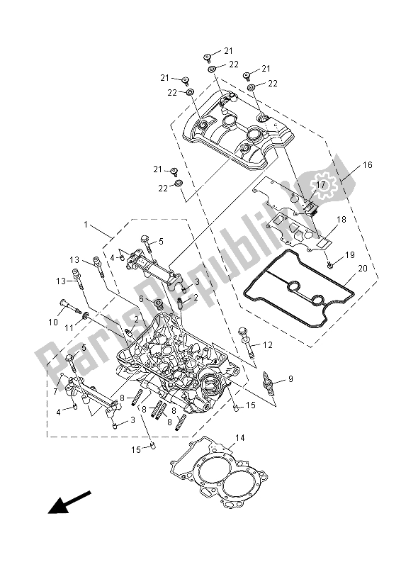 All parts for the Cylinder Head of the Yamaha MT-07 700 2015