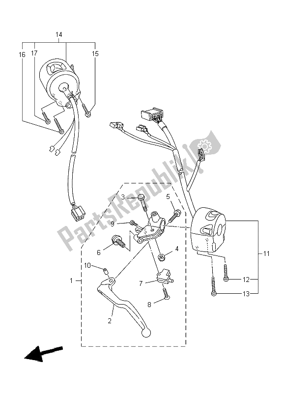 All parts for the Handle Switch & Lever of the Yamaha XJ6 NA 600 2009