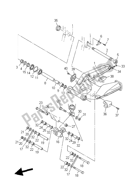 Alle onderdelen voor de Achterste Arm van de Yamaha FJR 1300 2002