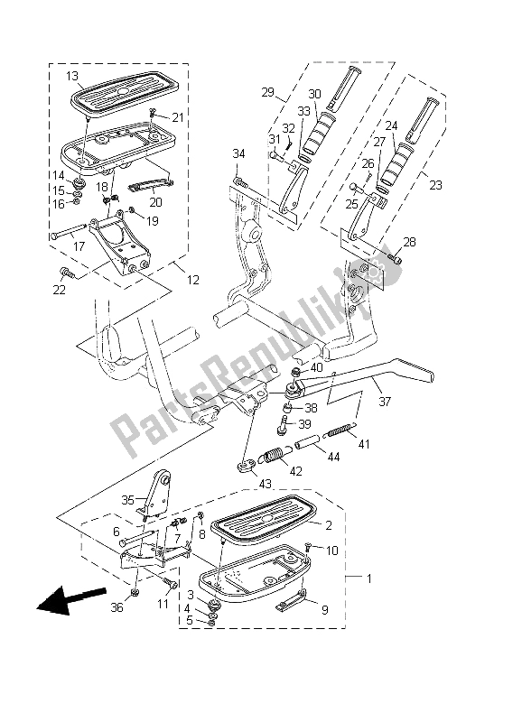 All parts for the Stand & Footrest of the Yamaha XV 1600A Wildstar 2002