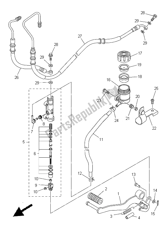 Toutes les pièces pour le Maître-cylindre Arrière du Yamaha FZ8 SA 800 2014