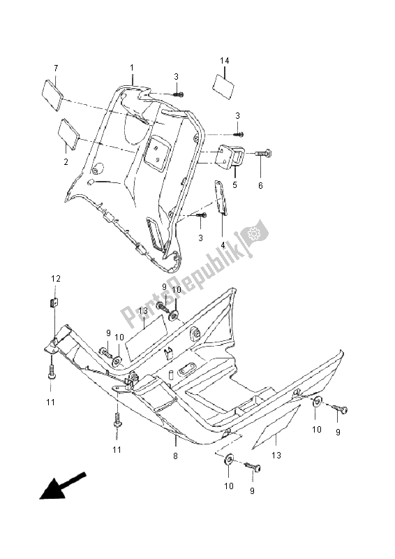 All parts for the Leg Shield of the Yamaha CW 50 2008