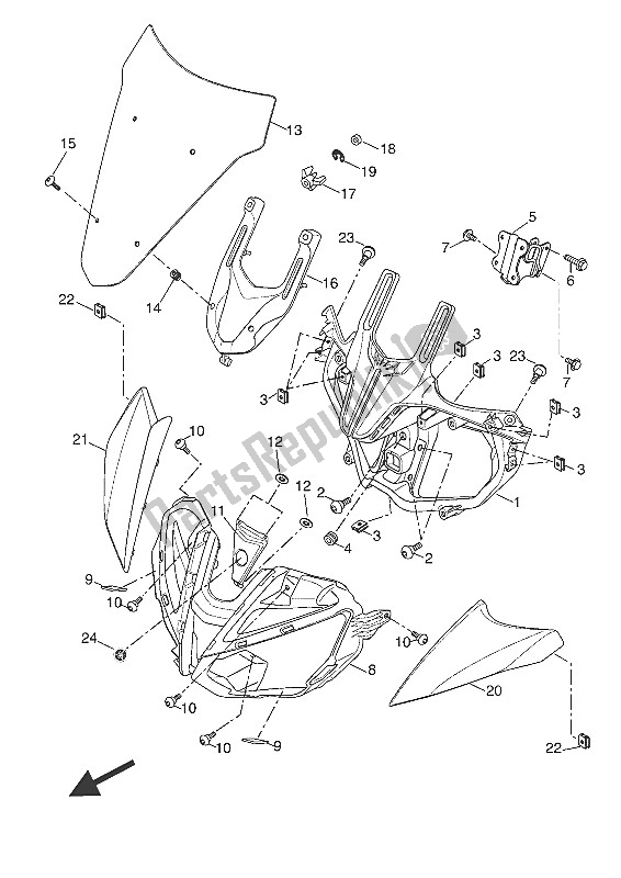 Tutte le parti per il Cowling 1 del Yamaha MT-07 Tracer ABS 700 2016