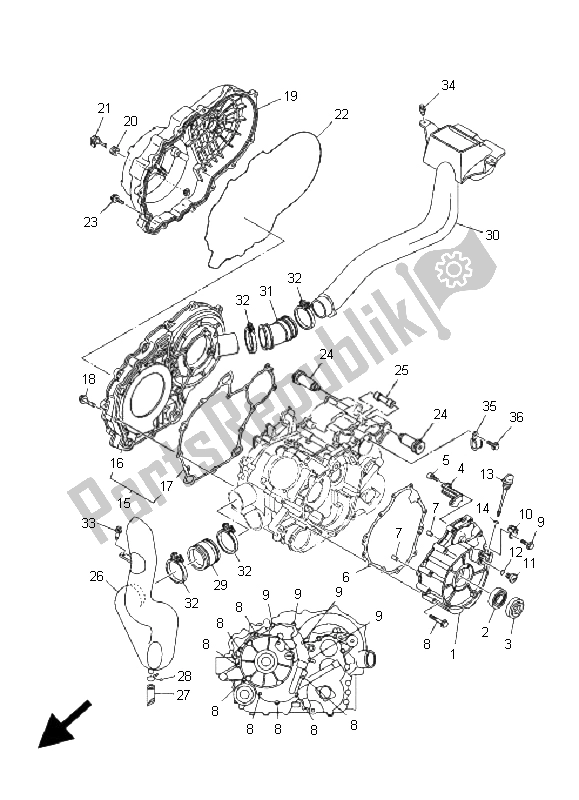 All parts for the Crankcase Cover 1 of the Yamaha YFM 350F Grizzly 4X4 2009