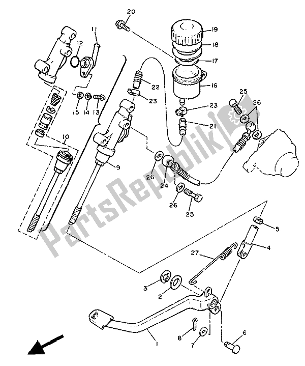 All parts for the Rear Master Cylinder of the Yamaha XJ 600 1991