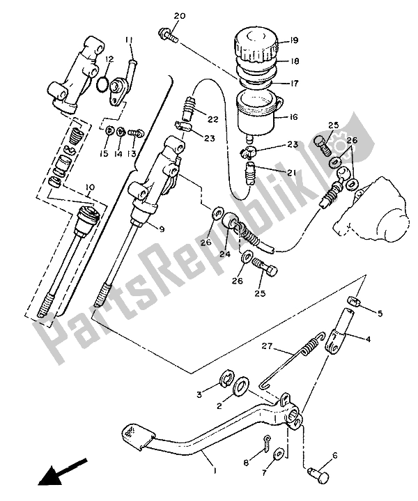 All parts for the Rear Master Cylinder of the Yamaha XJ 600 1991