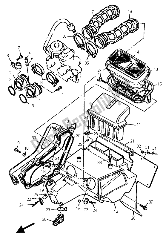Alle onderdelen voor de Inname van de Yamaha TT 600S 1995